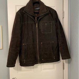 Super warm  XL brown leather jacket